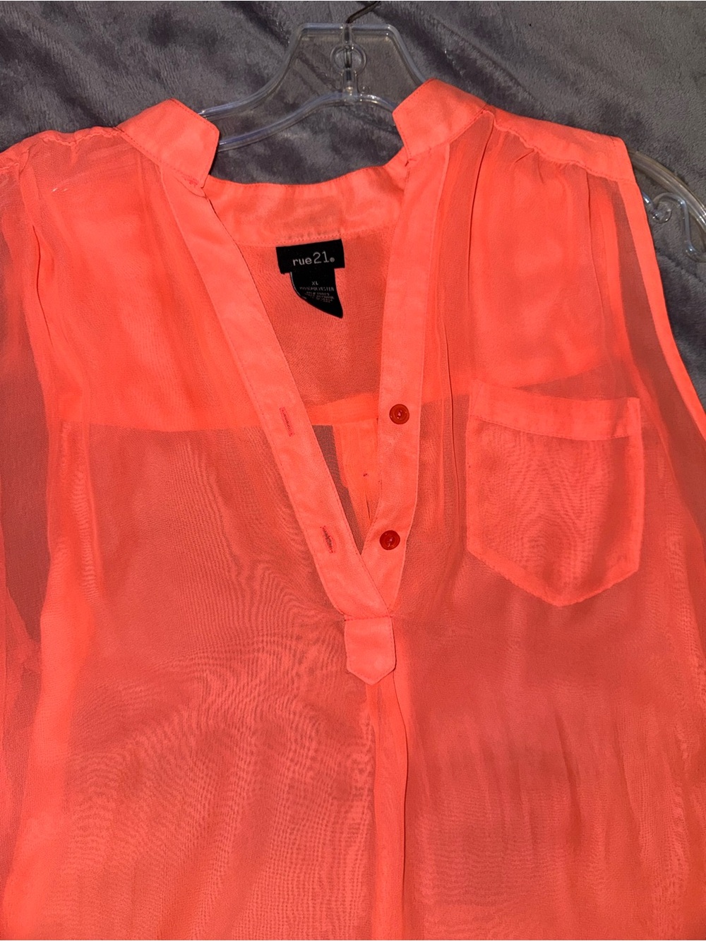 rue21 Coral Sheer Sleeveless V-Neck Blouse XL